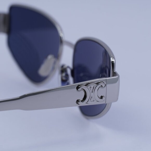 Celine CL40293U 16V Sunglasses Shiny Palladium Geometric Frame, Blue Lenses main image 5